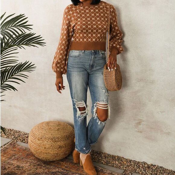 Buckle | Willow & Root Open Back Tie Sweater Brown Print Neutral Size Small BKE - Picture 11 of 11